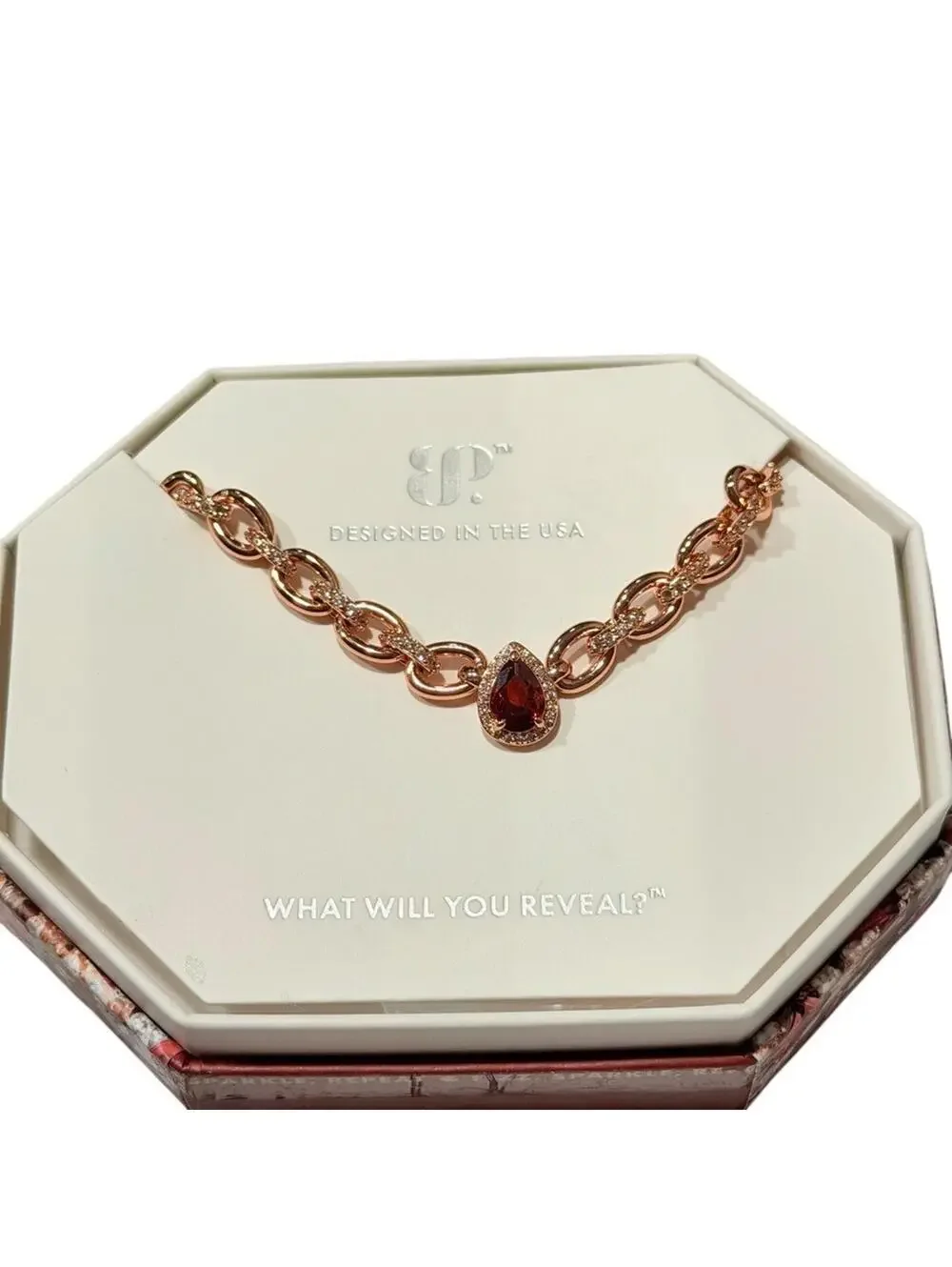Bomb Party January Necklace“ Fifth Ave Polish” Garnet on Rose Gold